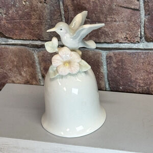 Vintage Otagiri Hummingbird White Porcelain‎ Bell Japan 5" Pastels Flower Bird